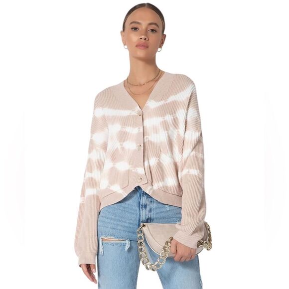 NWT Sandy Soft Rib Knit Tie Dye Stripe V Neck Long Sleeve Drop Shoulder Cardigan - Picture 3 of 6